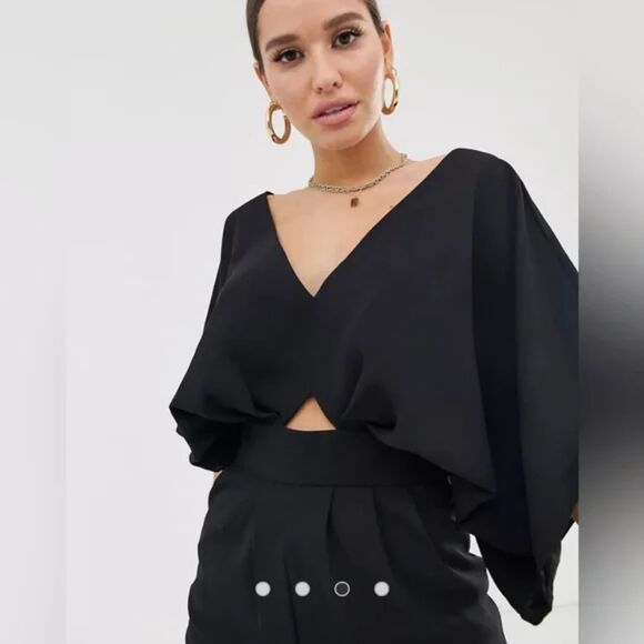 Asos Design Black Jumpsuit with Kimono Sleeve and Peg Leg - Picture 2 of 3